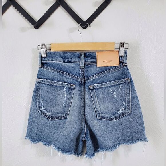 Moussy Vintage MV Pelion High Rise Distressed Cut-Off Shorts In Blue Size 24 NWT - Picture 12 of 13
